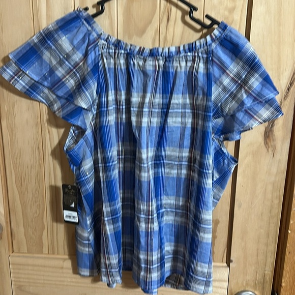 NWT Wrangler Retro short sleeve Blue Plaid Women's Top - Picture 6 of 6